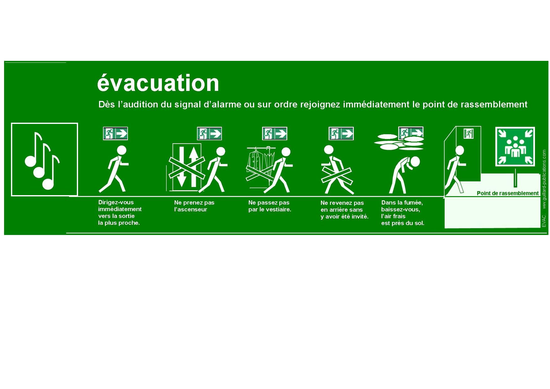 ERP et ERT  - Panneau consignes EVACUATION en bandes dessines - EVAC.BD