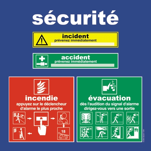 ERP et ERT - Panneau consignes scurit  INCENDIE EVACUATION ACCIDENT INCIDENT - GENE