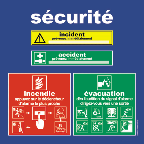 ERP et ERT -  Panneau de consignes scurit incendie vacuation pour ATELIERS, CUISINES -  ATCU