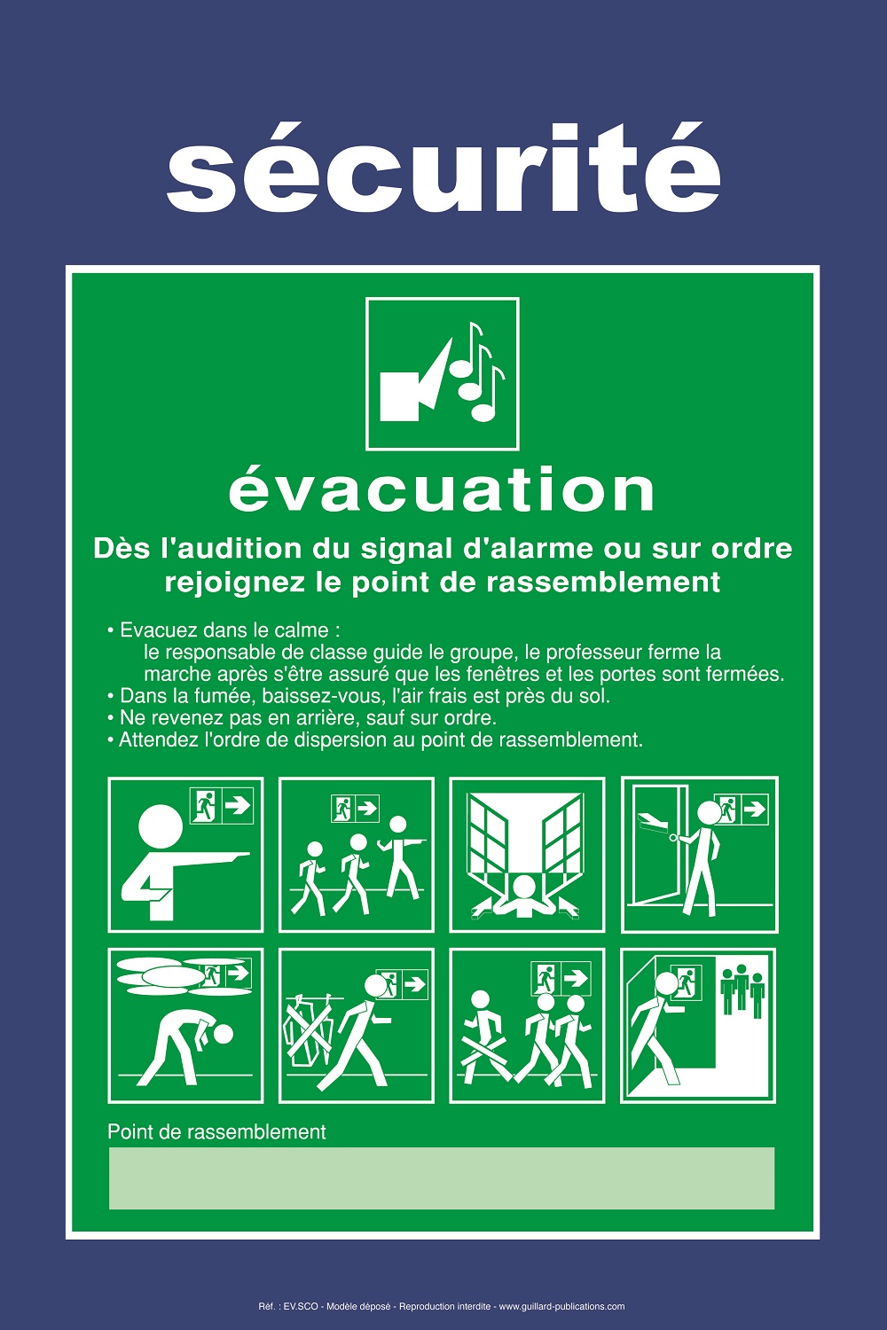 LYCEES et COLLEGES - Panneau  plaque de consignes d'évacuation pour CLASSE - EV.SCO
