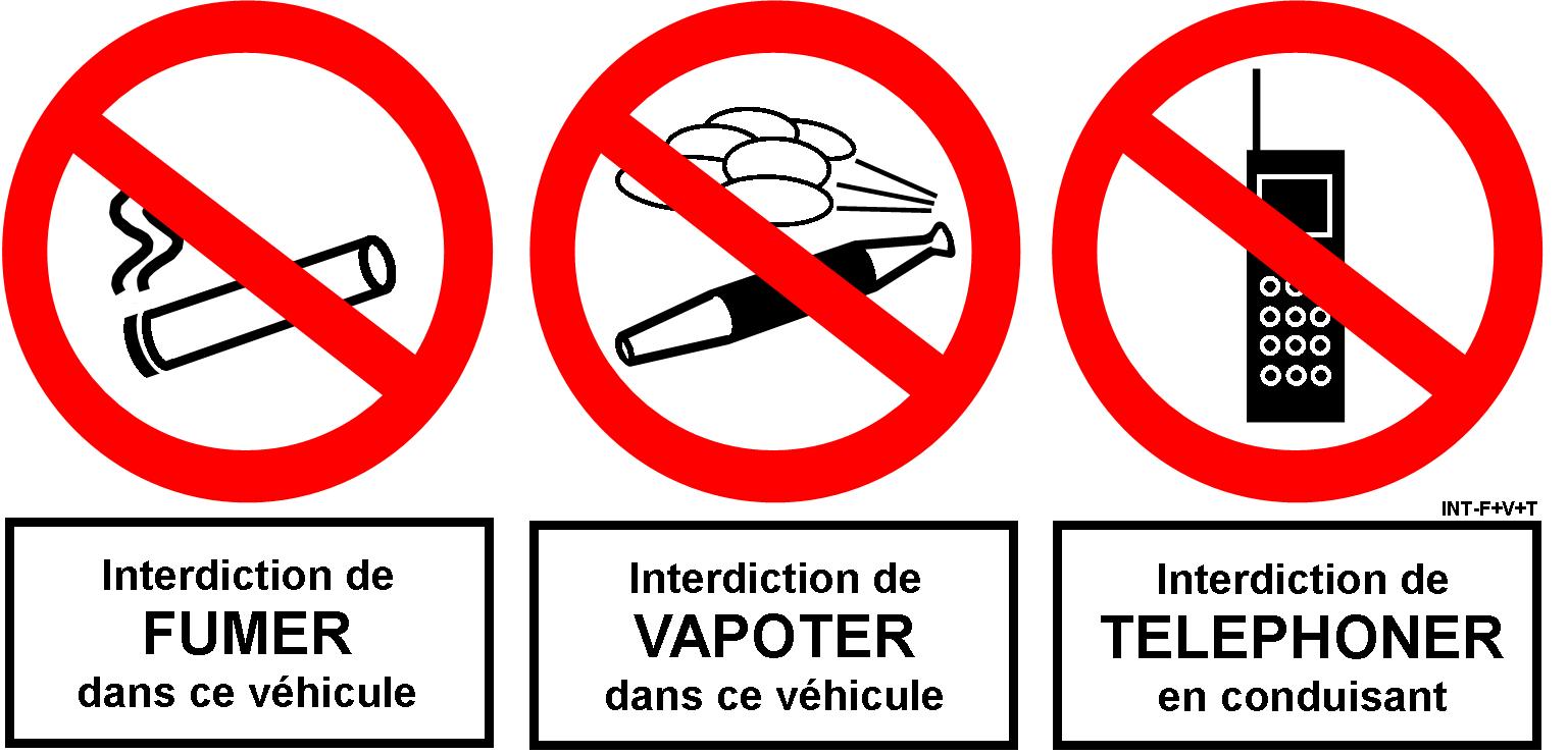 Signal d'interdiction de FUMER, DE VAPOTER ET TELEPHONER  en conduisant